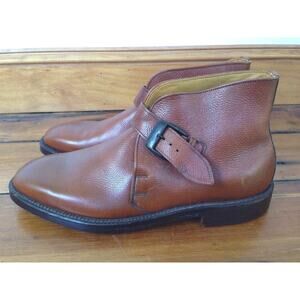 Vtg French Shriner V-Cleat Monk Pebble Grain Leather Buckle Mens Boots 7.5 40.5